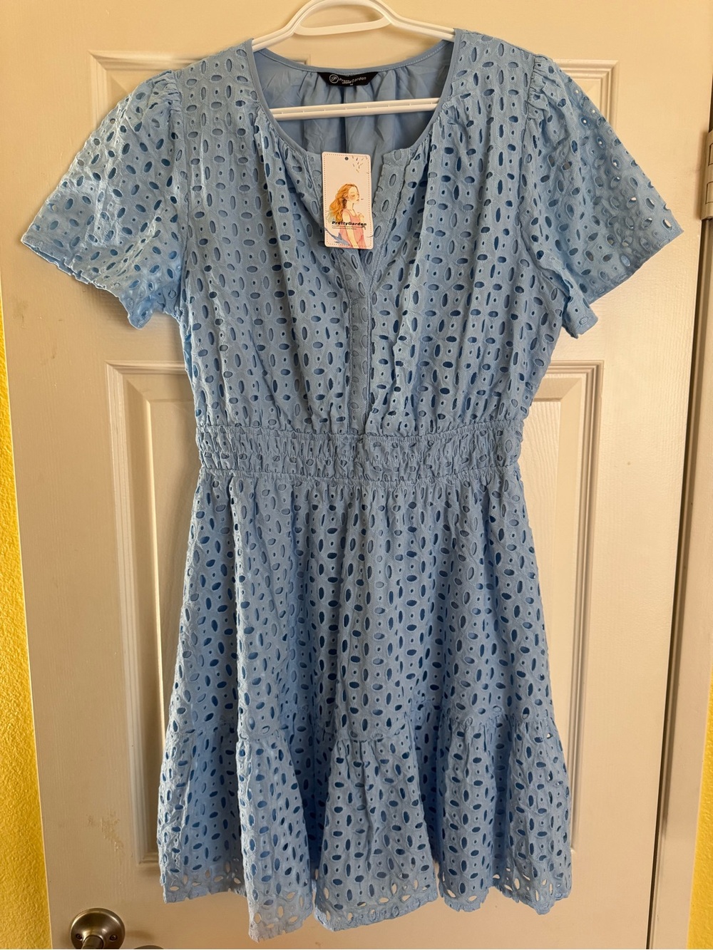 Light Blue Eyelet Smocked Waist Women’s Dress